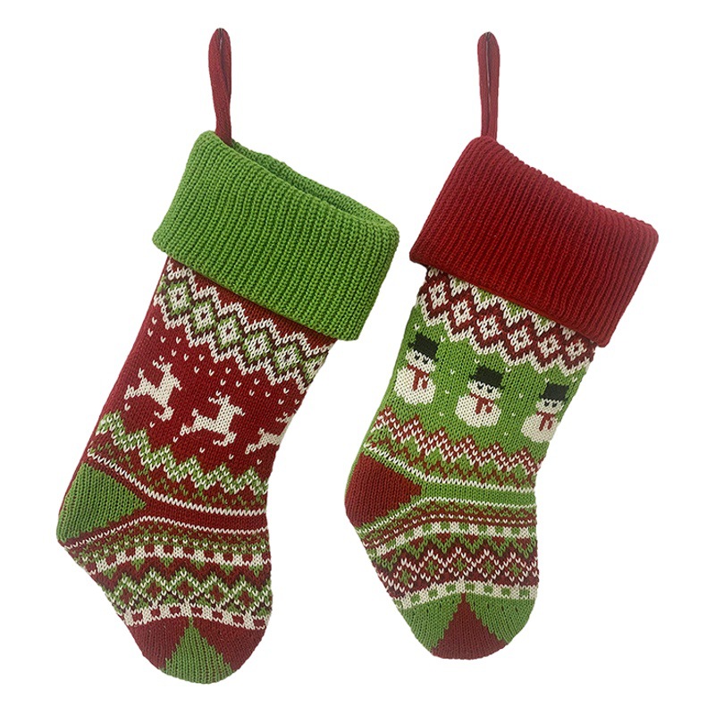 New in stock Christmas Decorations Home Decorative Pendant Snowman Deer Knitted Christmas Socks Gift Bag