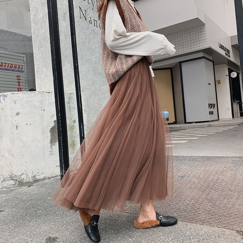 Picture of Veil Skirt Women's Skirt Spring and Autumn 2024 New Solid Color Slim A- line Skirt Mid-length Gauze Skirt