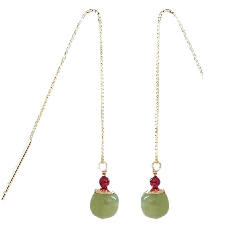 Minsheng Hetian Jade Ear Line Natural Garnet High Niche Light Luxury Cold Style ins2022 New Simple