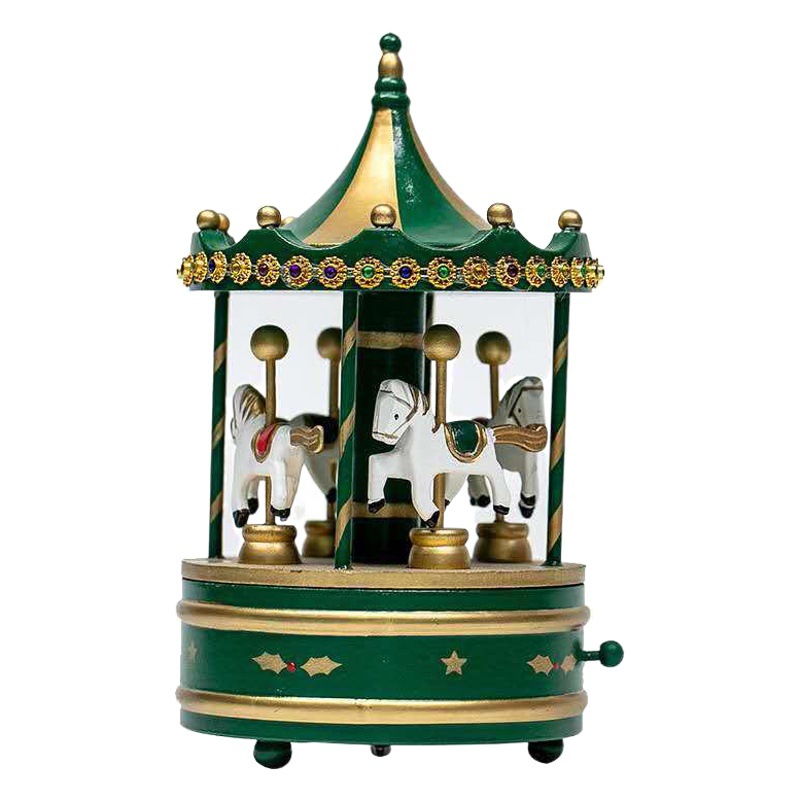 Christmas children's gift creative merry-go-round Christmas wooden music box window desktop Christmas tree ornaments