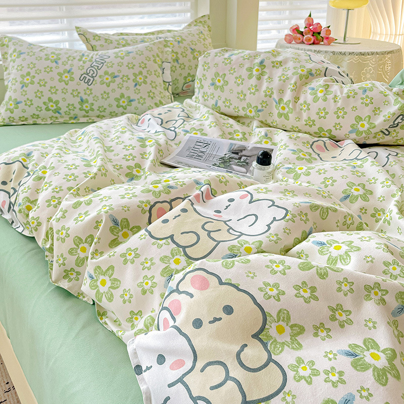 Picture of Class A Maternal and Infant Grade Four-Piece Set Small Fresh Thickened Sanding Quilt Cover Washed Cotton Bed Sheet Quilt Cover Dormitory Three-Piece Set ins