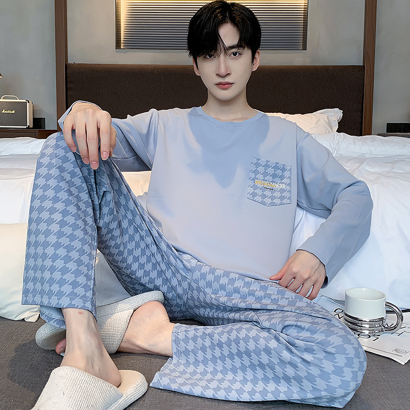 Picture of Men's Pajamas Spring and Autumn New Cotton Long-sleeved Trousers Men's Youth Casual High-end Home Clothes suit