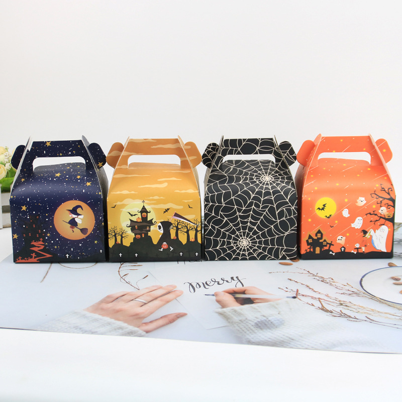 European Style New Halloween Theme Cake Suitcase Spider Web Suitcase Bread Box Baking Packaging Carton