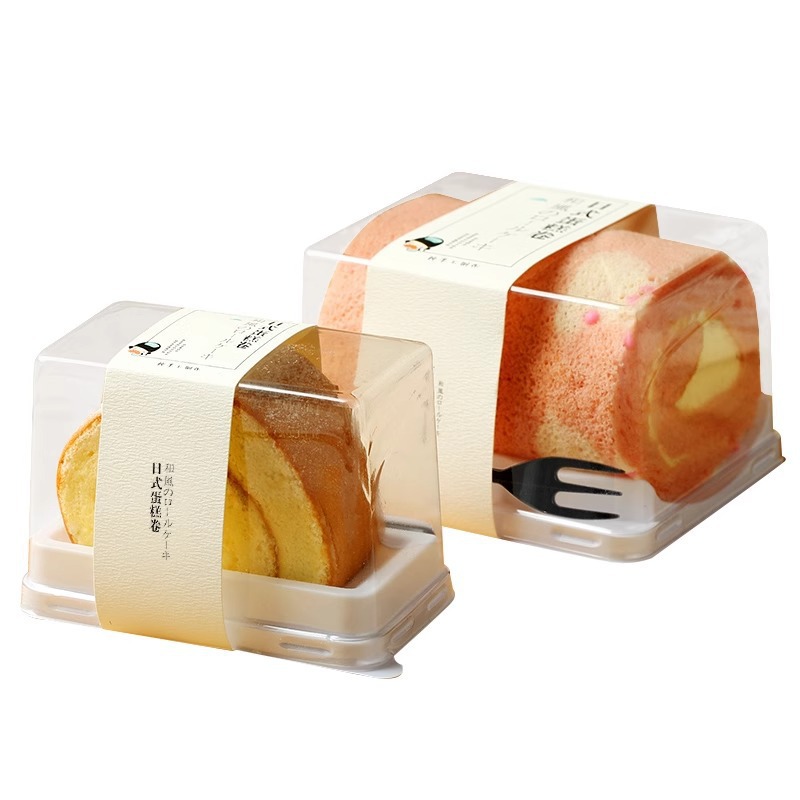 Picture of Japanese Cake Roll Packaging Box Menglong Swiss Tiger Skin Roll Queen Transparent Pastry Cut Cake Box Packaging