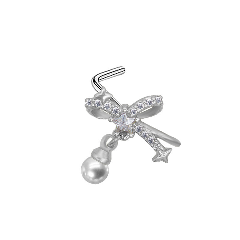 Picture of Gaibei Europe and the United States cross-border pearl heart-shaped nose nail heart-shaped wings bow l rod puncture nose nail puncture factory