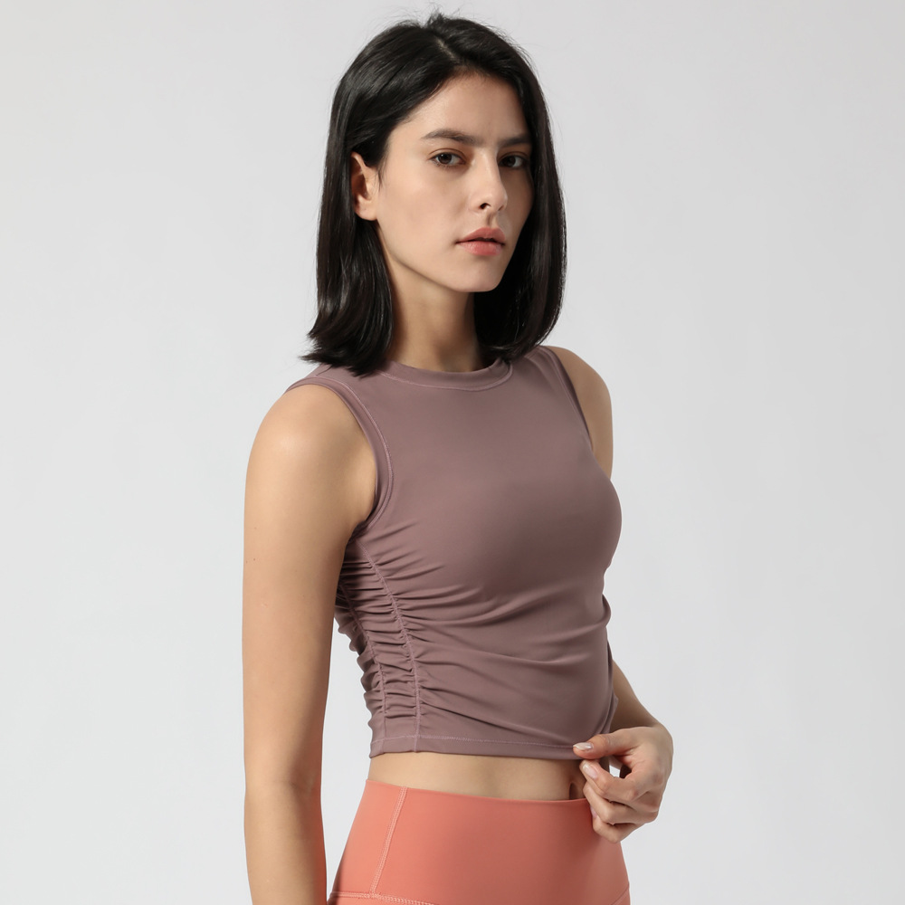 2023 European and American New Sports Vest Women's Yoga Sports Vest Women's Side Waist Bow Fold Navel Fitness Vest
