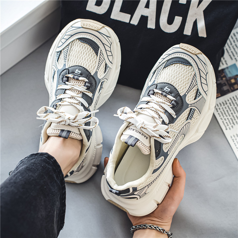 Men's Casual Sports Torre Shoes Low Breathable Thick-soled Mesh Shoes Korean Fashionable Spring and Autumn Lace-up Running Shoes