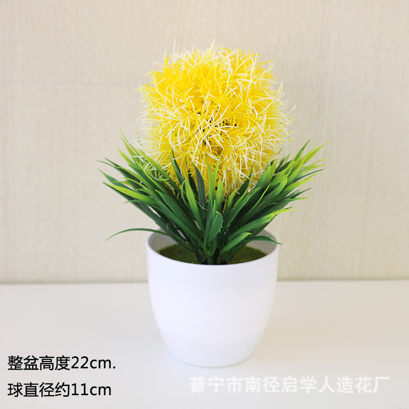 Picture of Sakura Snowball Simulated Plant Potted Grass Ball Bonsai Small Tree Home Decoration Flower Ornament Creative Mini Small Round Ball