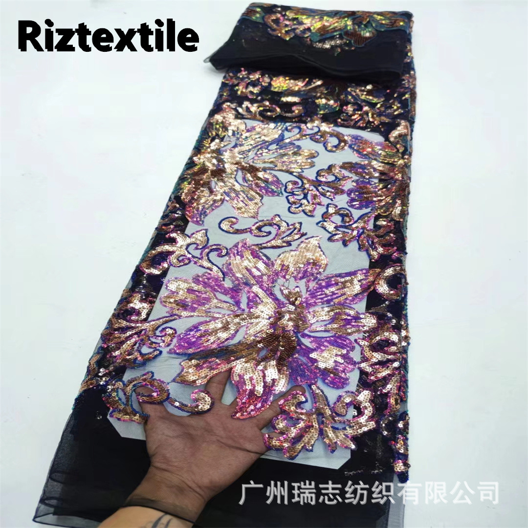Picture of European and American Style Fantasy Film Large Flower Sequin Fabric Fashion Stage Performance Clothing African Banquet Dress Evening Wear Fabric