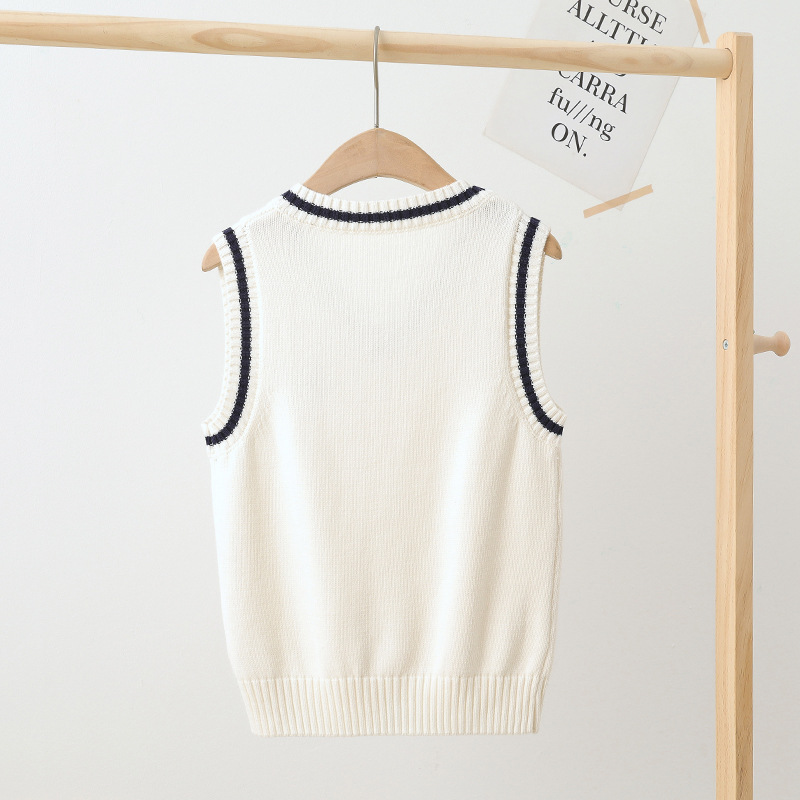 Picture of Children's Knitted Vest College-style Sweater Vest Student Stylisch Pullover Vest Girls Boys White Waistle