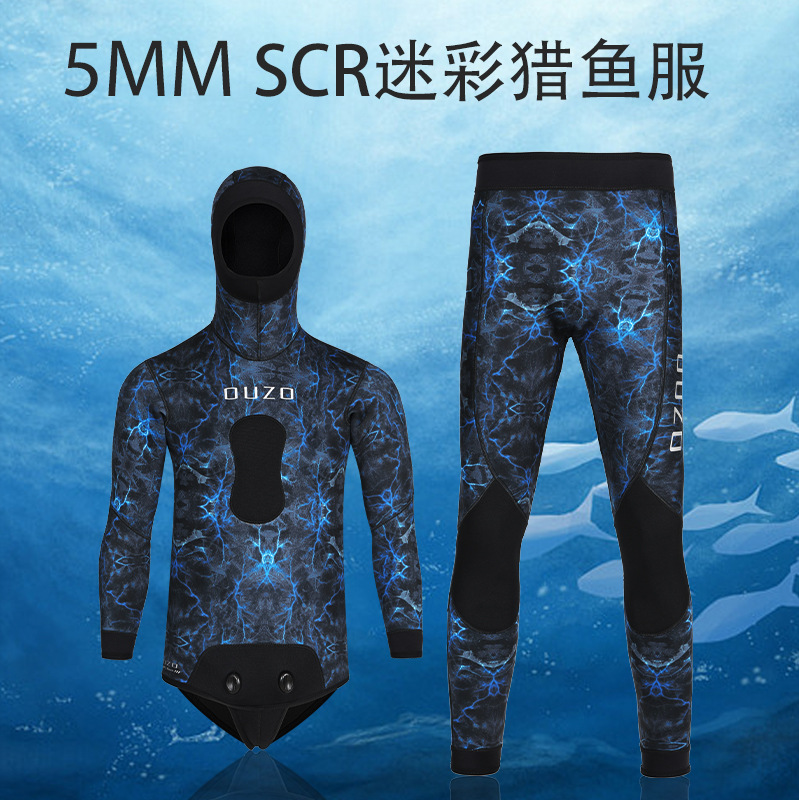 5mm Fishing Suit Thickeneded Warm Split Hooded Camouflage Wetsuit Surfing Suit Shooting Fish Suit Deep Diving Winter Swimming Wet Suit