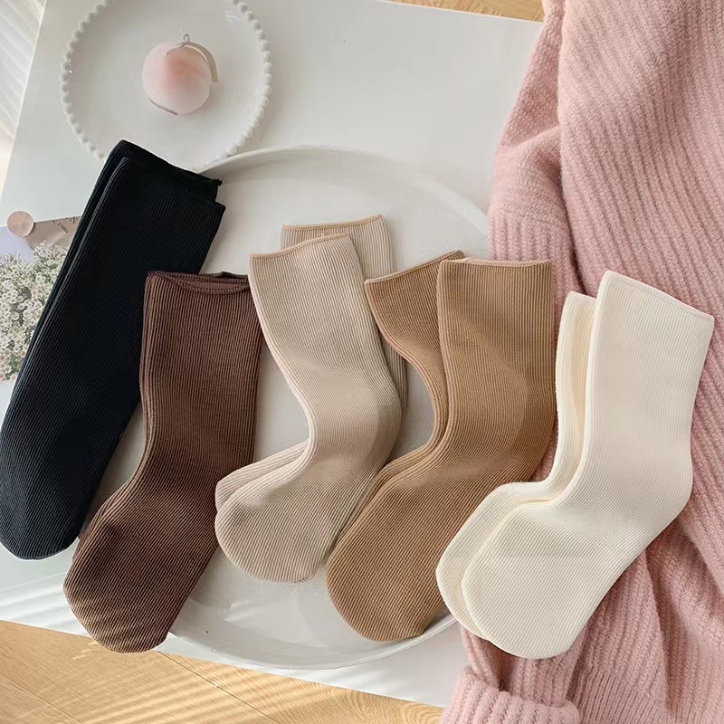 Picture of Socks Women's Autumn and Winter Mid-size Socks Solid Color Cotton Socks fleece-lined Thickened Warm Snow Socks Sleep Socks Floor Socks Zhuji