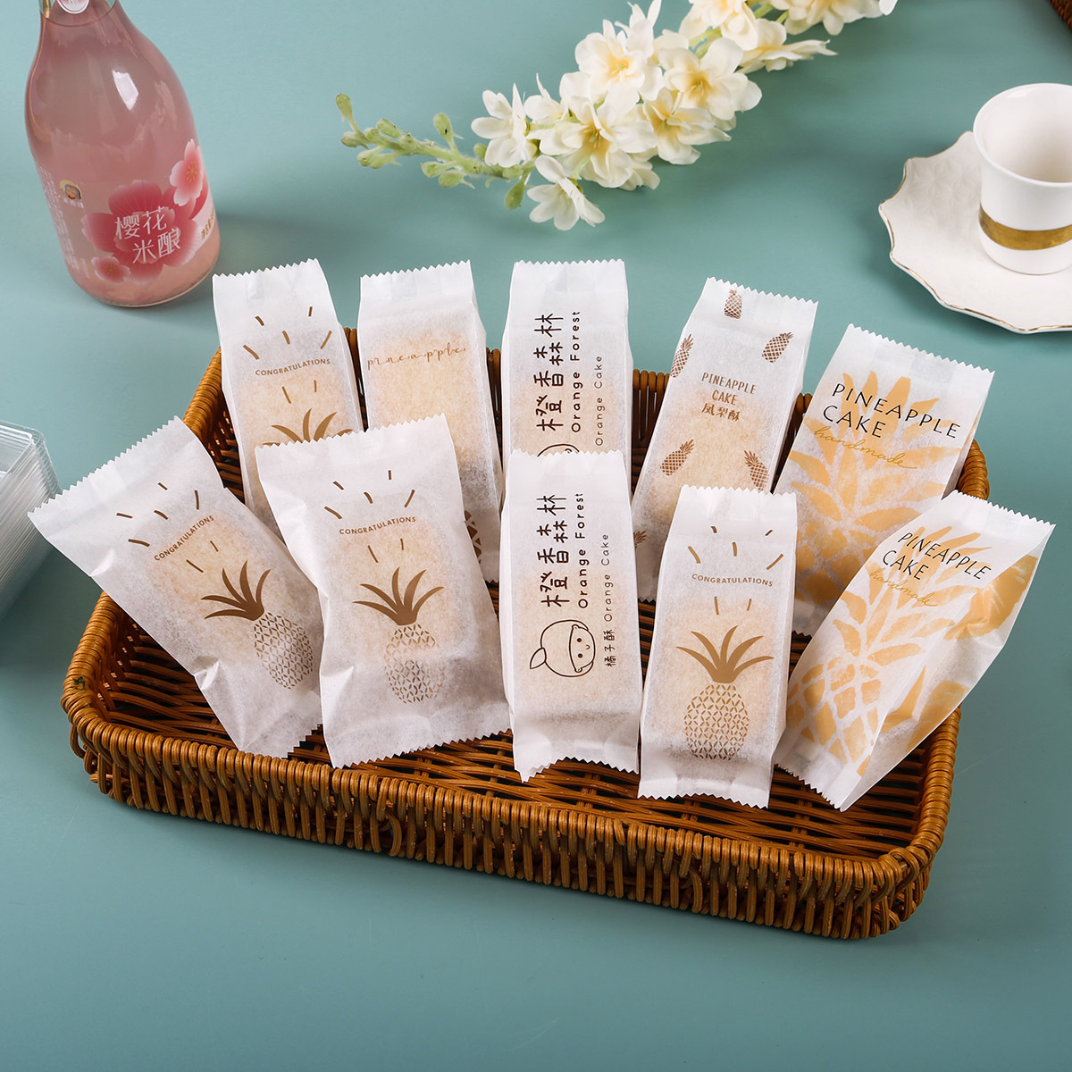 Pineapple Cake Tissue Paper Packaging Bag Machine-Sealed Disposable Independent Small Packaging Snowflake Cake Mung Bean Cake Baking Handmade Bag