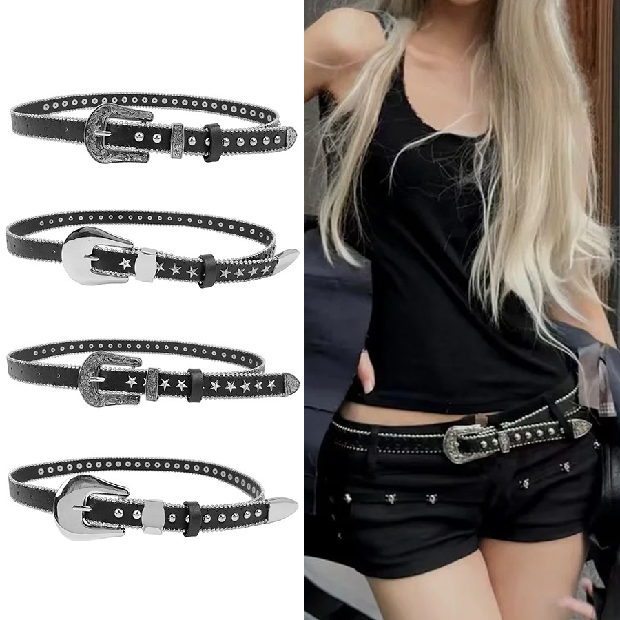 New rivet star belt female punk style belt female decoration European and American fashion hot girl all-match jeans with fashion