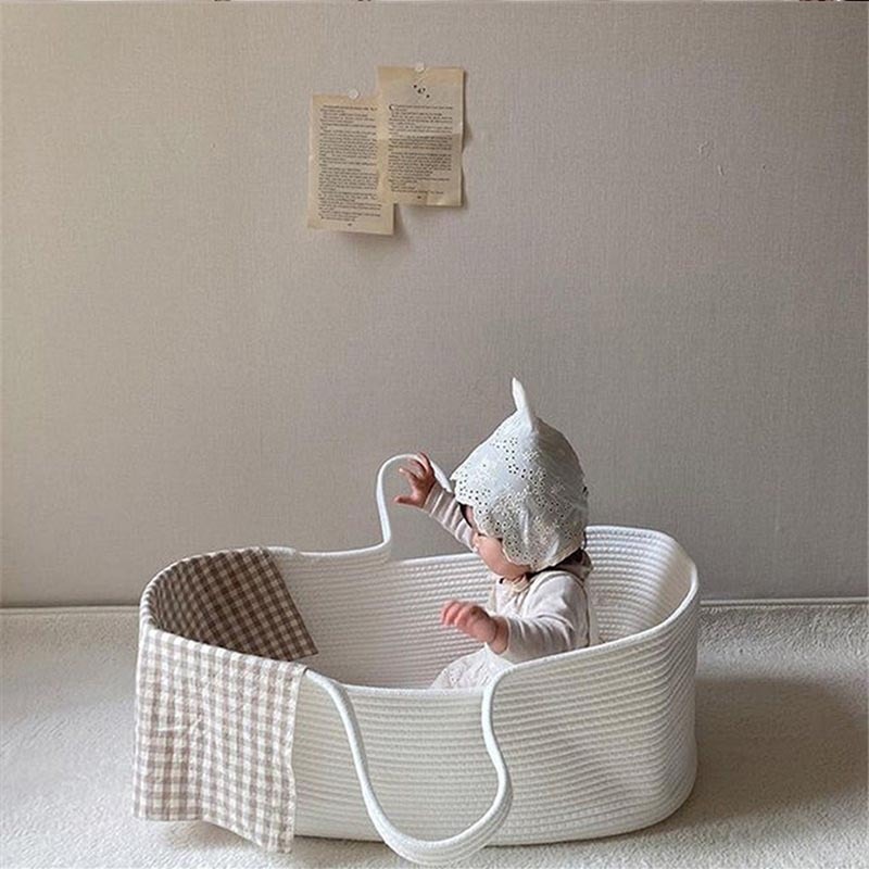 Cross-border ins style baby portable storage basket cotton rope woven clothing storage basket baby sleeping basket