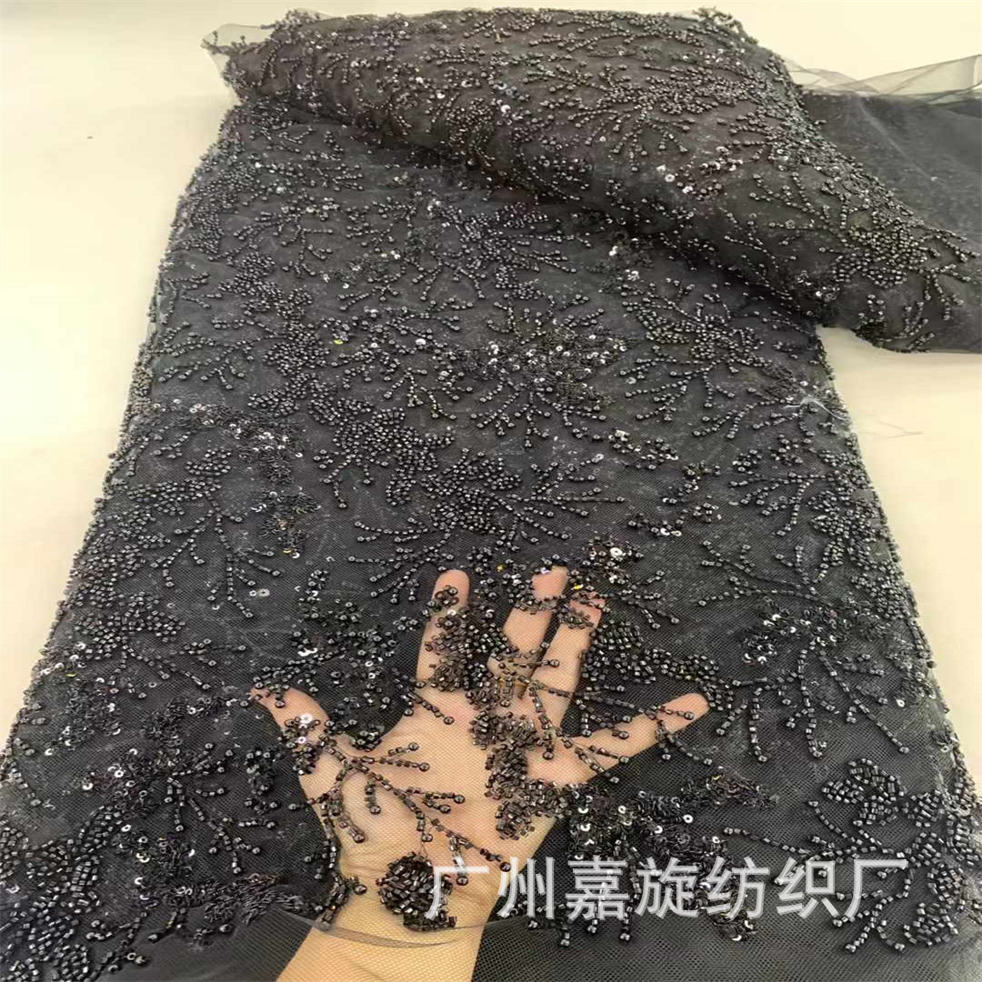 Picture of Heavy Industry Beaded Tube Embroidered Sequins French Fashion Evening Dress Fine Plant Embroidered Beads Wedding Lace Fabric Lace
