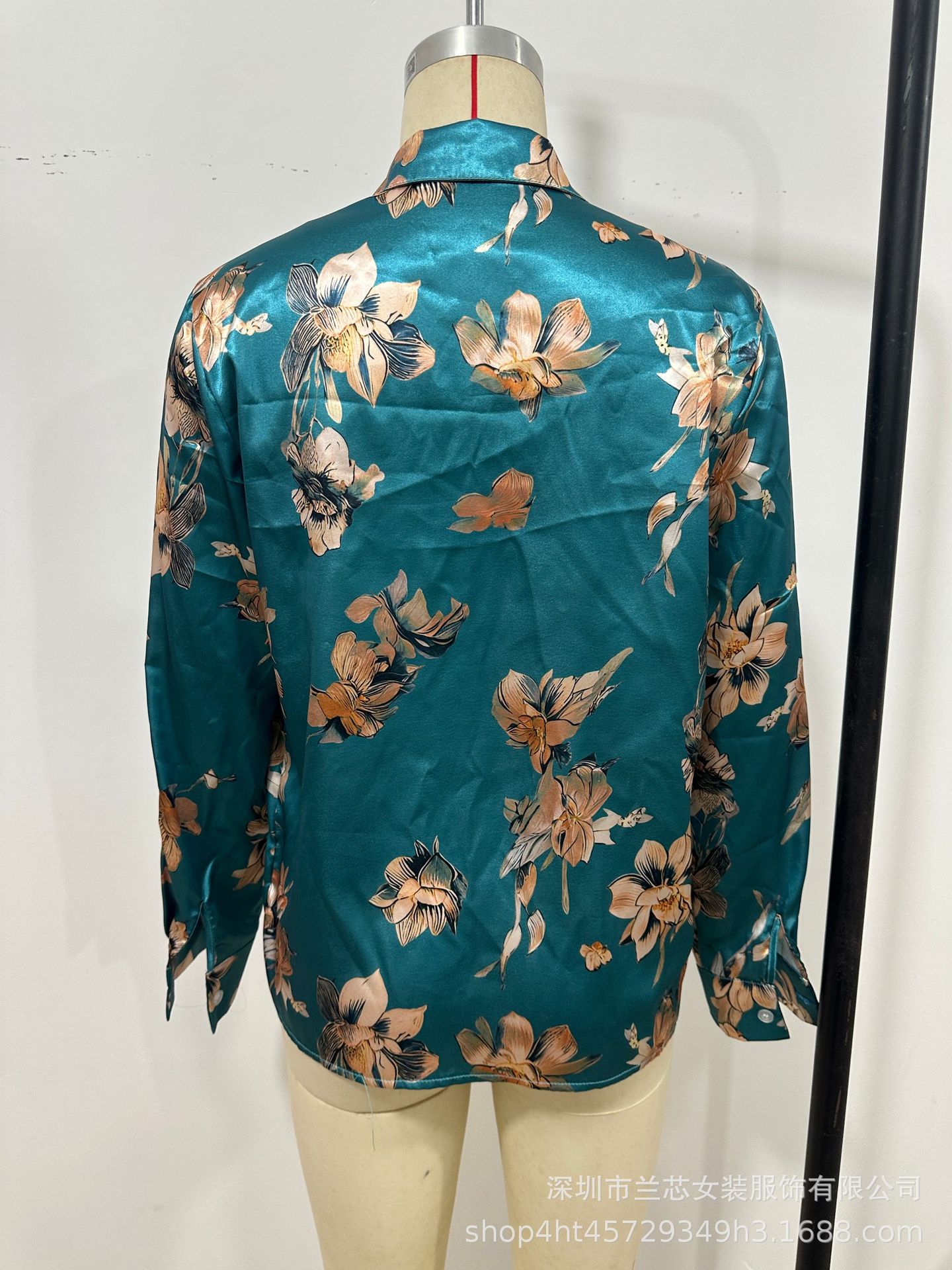 Picture of [Standard Code] Golden Lotus Print Shirt Spring and Summer Lapel Style Satin Slim Long Sleeve Professional Shirt