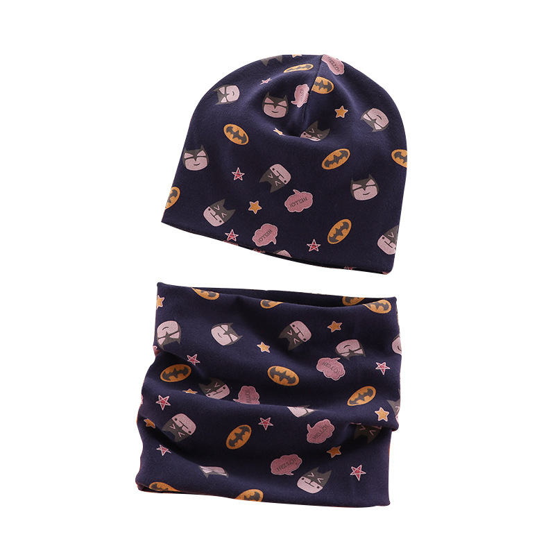 Picture of New baby double hat suit warm Amazon foreign trade wholesale printing children's scarf hat suit