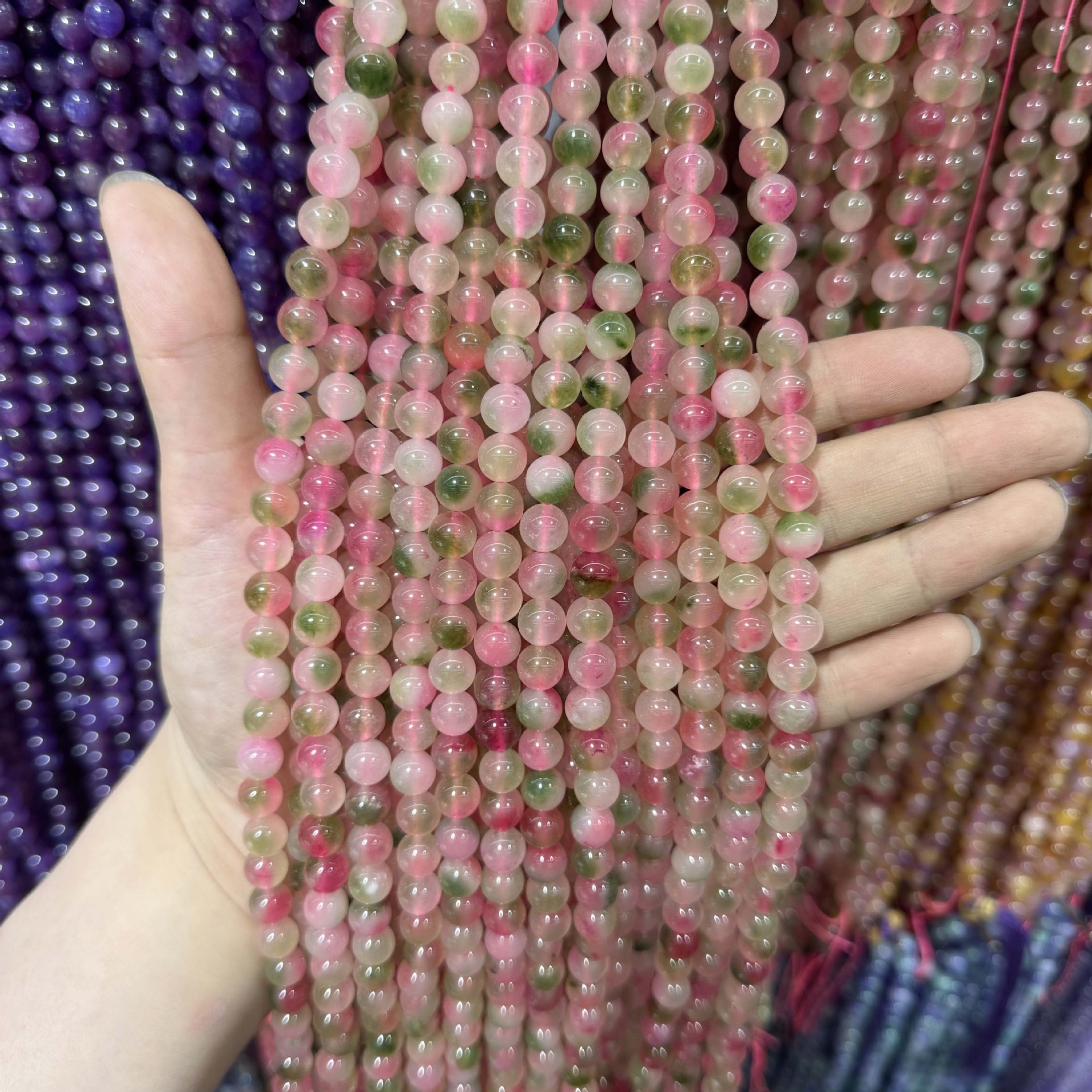 Picture of Live hot grade a chalcedony 8mm two-color round beads beads handmade diy Internet celebrity matching in stock jewelry
