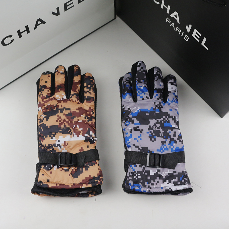 Ski Gloves Autumn and Winter Thickeneded Large Cotton Gloves Winter Men's Camouflage Rainproof Anti-Slip Thickeneded Warm Fleece-Lined