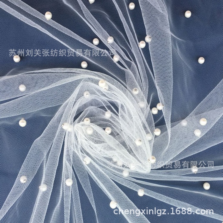 Factory hot sale beaded mesh women's skirt fabric polyester mesh Hanfu cloth children's dress dress mesh fabric