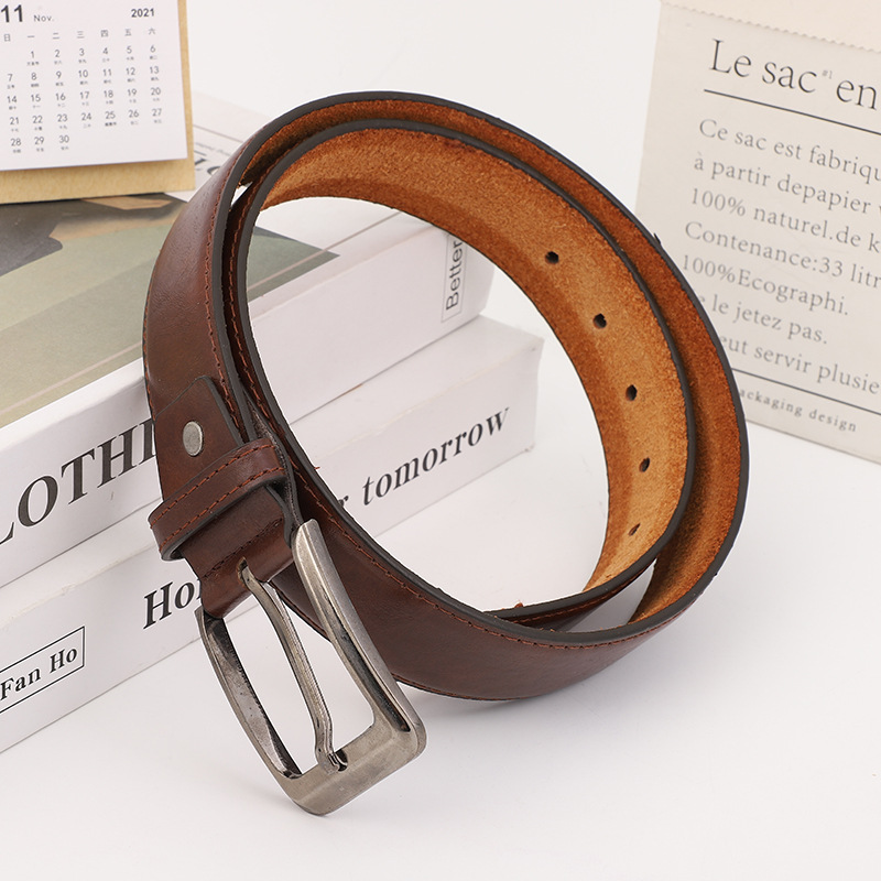 European and American Cross-border Hot Selling Men's Retro Leather Bottom Imitation Leather Belt Men's Pin Buckle Imitation Leather Belt Men's PU Belt
