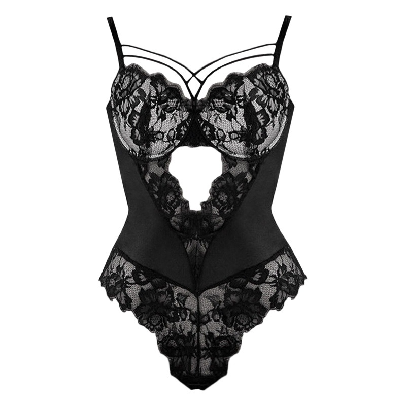 Foreign trade sexy underwear European and American AliExpress spot supply sexy cross strap lace perspective jumpsuit
