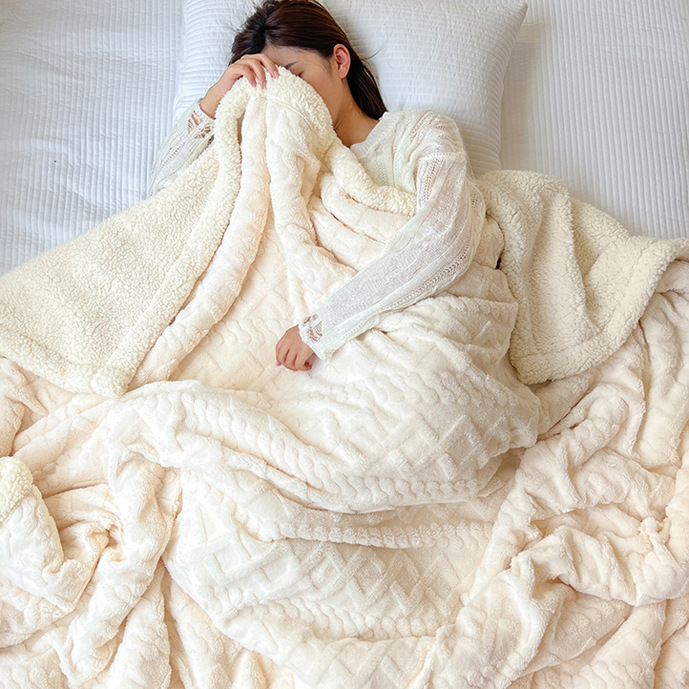 Picture of Thickened Coral Fleece Flannel Lamb Fleece Blanket Nap Sofa Blanket Office Shawl Air Conditioning Blanket