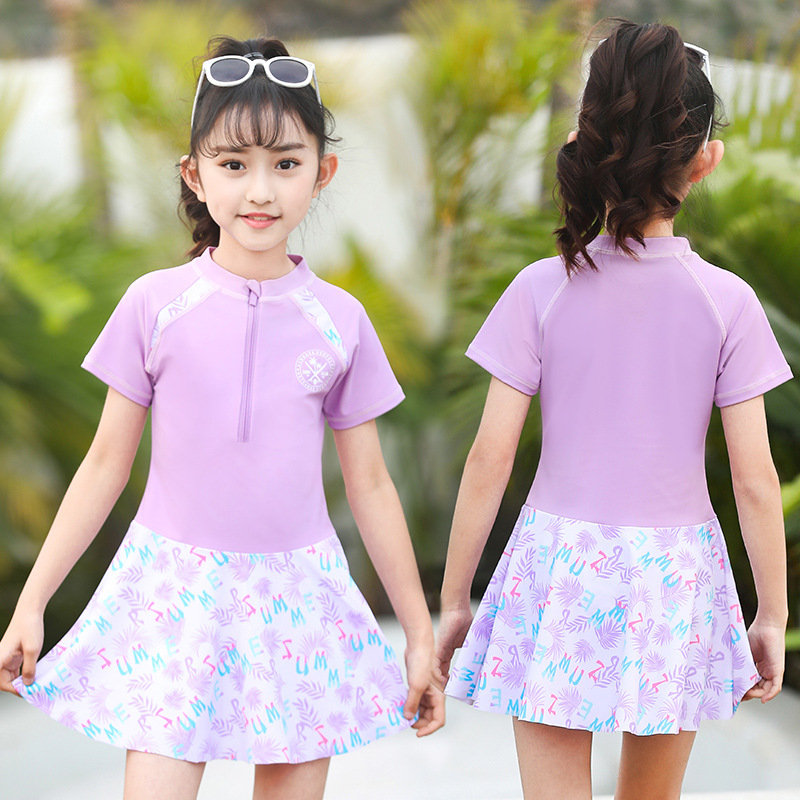 Picture of Children's Swimsuits for Girls Wholesale One-Piece Hot Spring Swimwear for Older Children, Cute and Stylish with Puff Sleeves, Korean Design