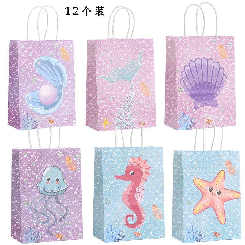 Children's Birthday Gift Bag Ocean Series Mermaid Gift Bag Kraft Paper Bag Shopping Bag Party Tote Bag