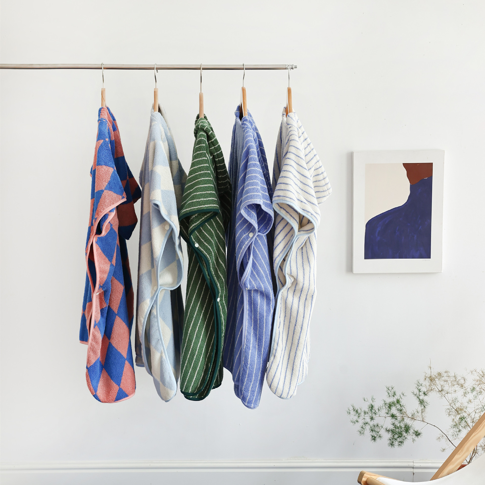 Class A Children's Absorbent Cloak Bathroom Children's Cloak Yarn-dyed Striped Rhombic Cotton Parent-child Bath Towel Cloak
