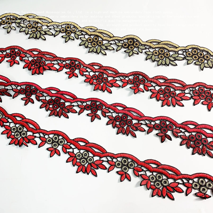 New Chinese-style Lace Sticklish Beauty Feeling Leaf Clothing All-match Embroidery Fine Thread Machine Embroidery Flower Bar Code Lace