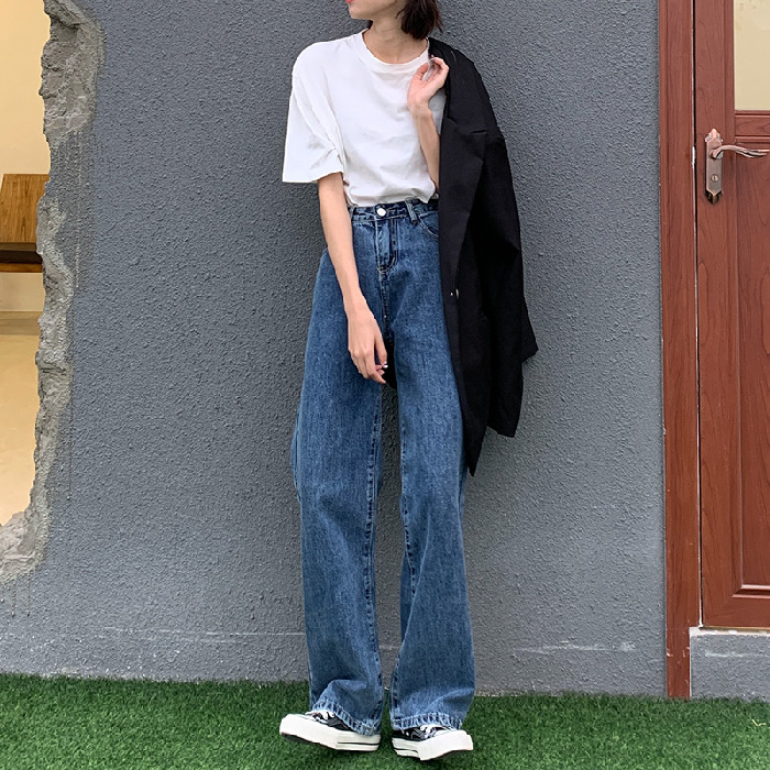 Picture of 885 jeans women's personalized high waist wide leg pants slimming straight pants loose ins trendy loose niche high street