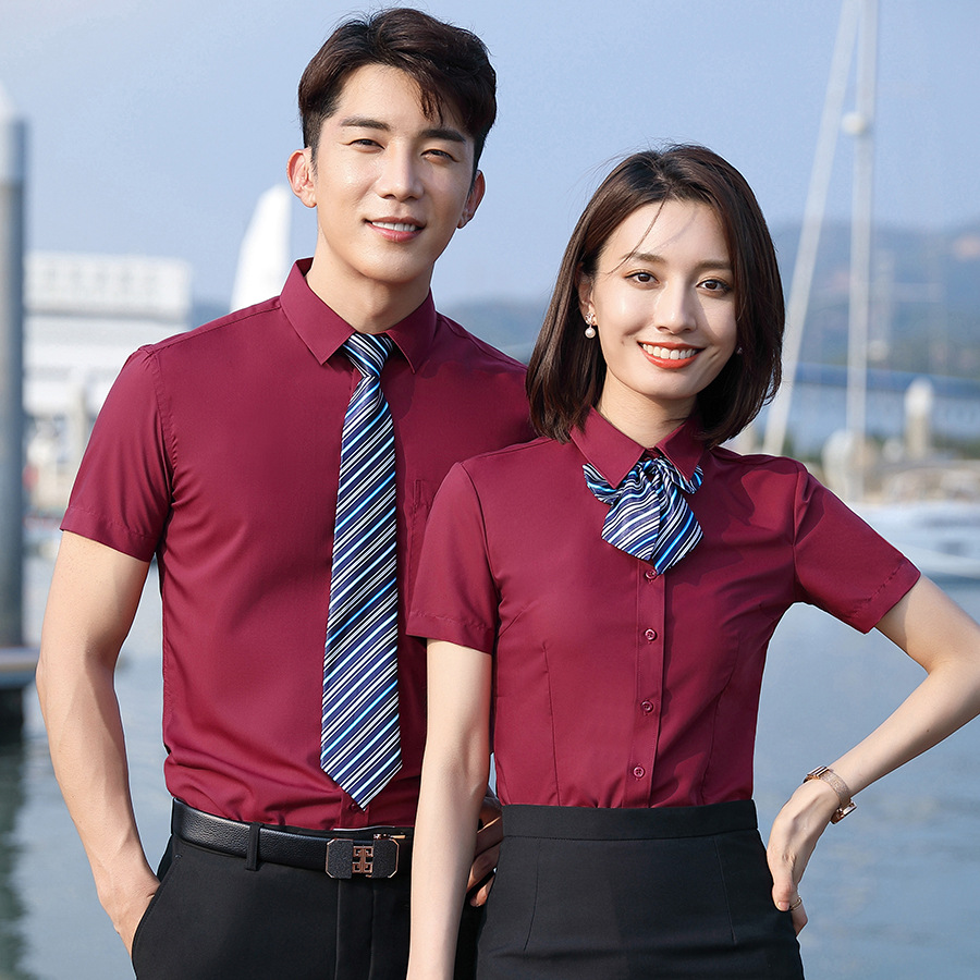 [Plain Stretch] Work Clothes Real Estate Business Formal Short-Sleeved Shirts for Men and Women Formal Ol Professional Shirts
