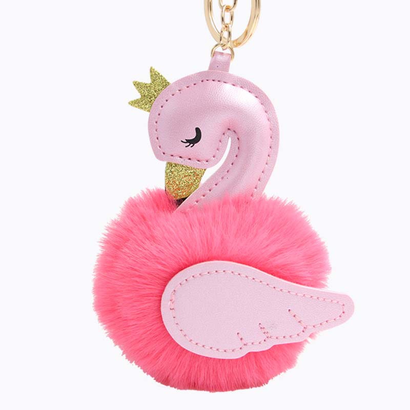 KOOROL Little Swan fur ball keychain doll machine Swan Doll pendant car bag keychain pendant