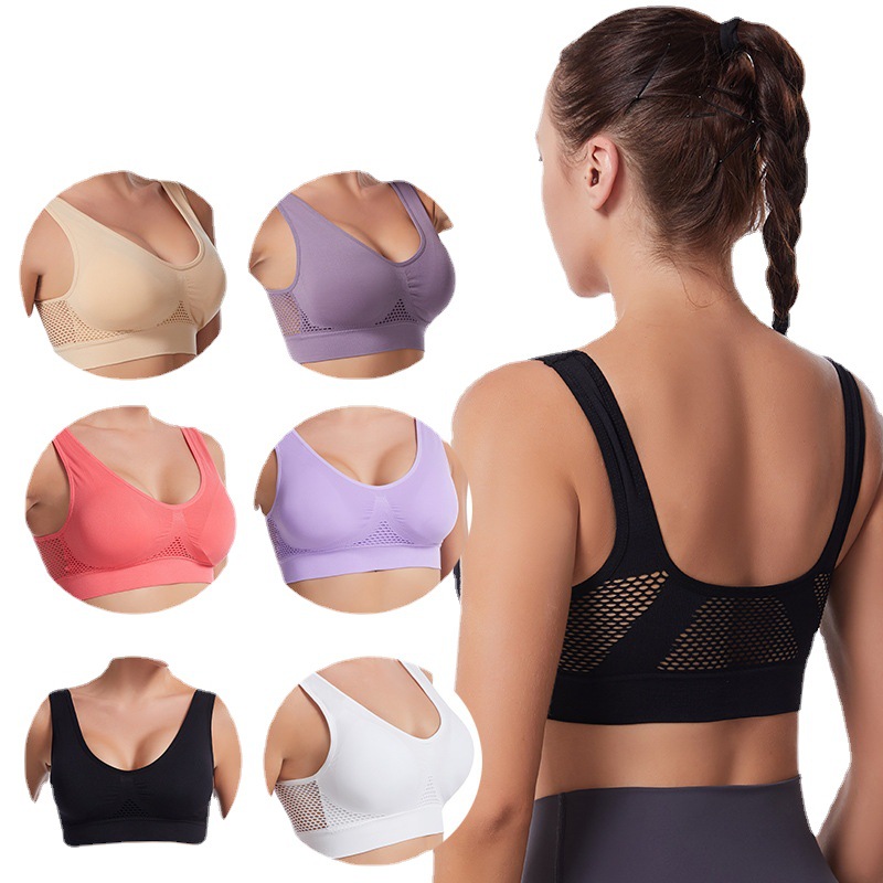 Picture of Hollow Mesh Sports Bra Women's Shock-Proof Vest Running Yoga Fitness Bra Beautiful Back Push up Large Size Amazon