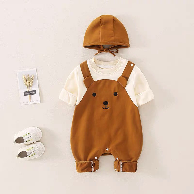 Picture of Newborn Baby Autumn Clothing, Cute and Super Cute Baby One-Piece Harem, Spring & Fall Full Moon and 100 Days Hooded Outdoor Crawling Clothing