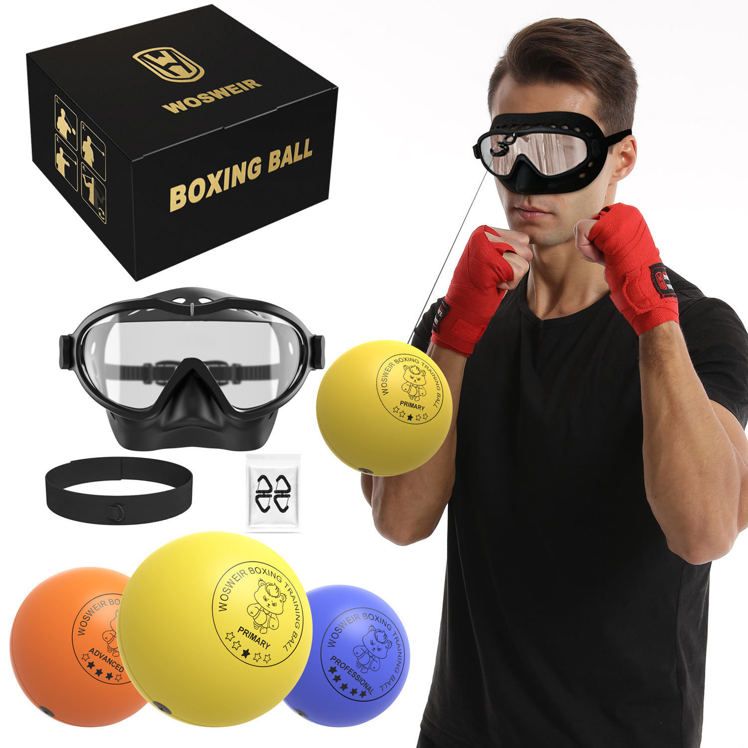 Picture of Head-mounted reaction ball full protection safety sparring ball boxer assistant speed ball small white children's indoor boxing device