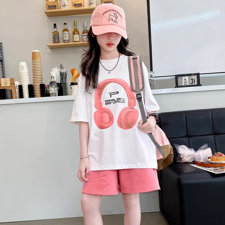 【2902】Girls Summer 2025 New Girls Summer Clothes Thin Short-Sleeved Pure Cotton Internet Celebrity T-Shirt Black No