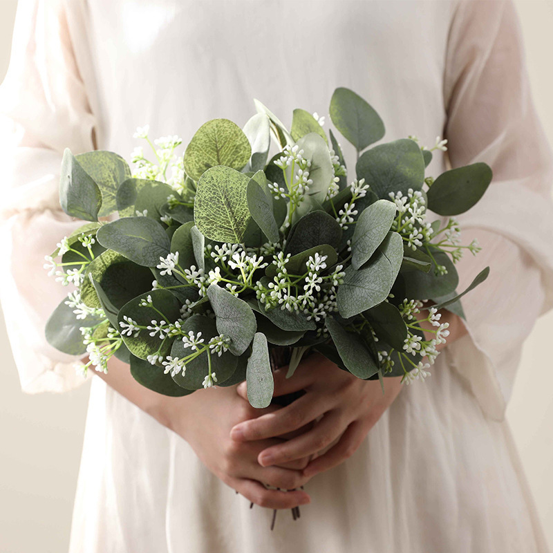 Picture of Amazon Cross-Border Artificial Flower Artificial Eucalyptus Leaf Stem Short Silver Dollar Branch Decorative Leaf Simulated Green Plant Plastic Leaf