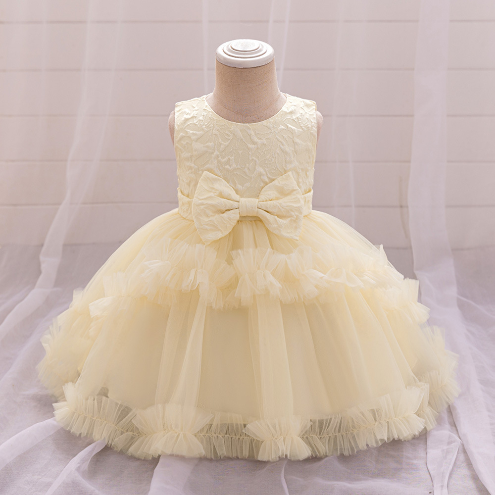 in stock wholesale puffy children's dress bow mesh princess dress one year old dress dress baby dress