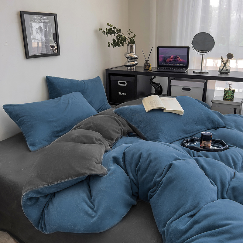 Picture of Autumn and Winter Milk Velvet Bed Four-piece Single-piece Thickened Double-sided Coral Velvet Quilt Cover Flannel Bed Sheet Three-piece Set