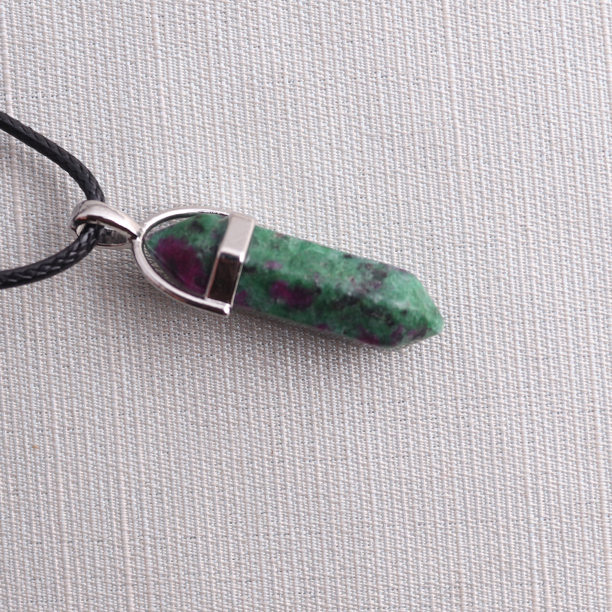 Picture of Natural Stone Hexagonal Pendant European and American Natural Crystal Hexagonal Prism Bullet Hexahedral Black Wax Rope Necklace