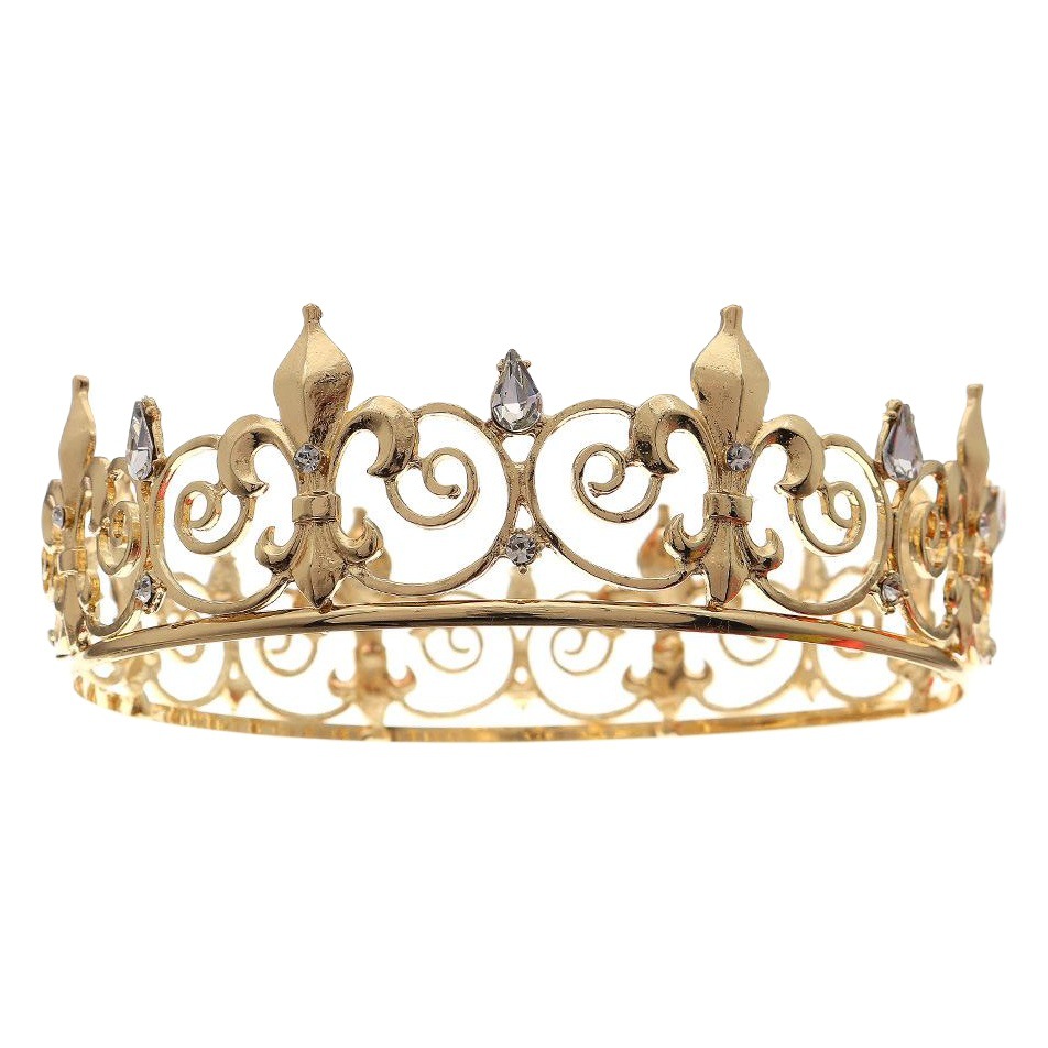 Picture of European and American classic jewelry vintage king crown round gold rhinestone alloy crown men's and women's party ball headdress
