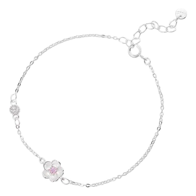 Korean version of the 925-plated silver Mori literary Cherry bracelet female students simple pink crystal hand jewelry jewelry wholesale