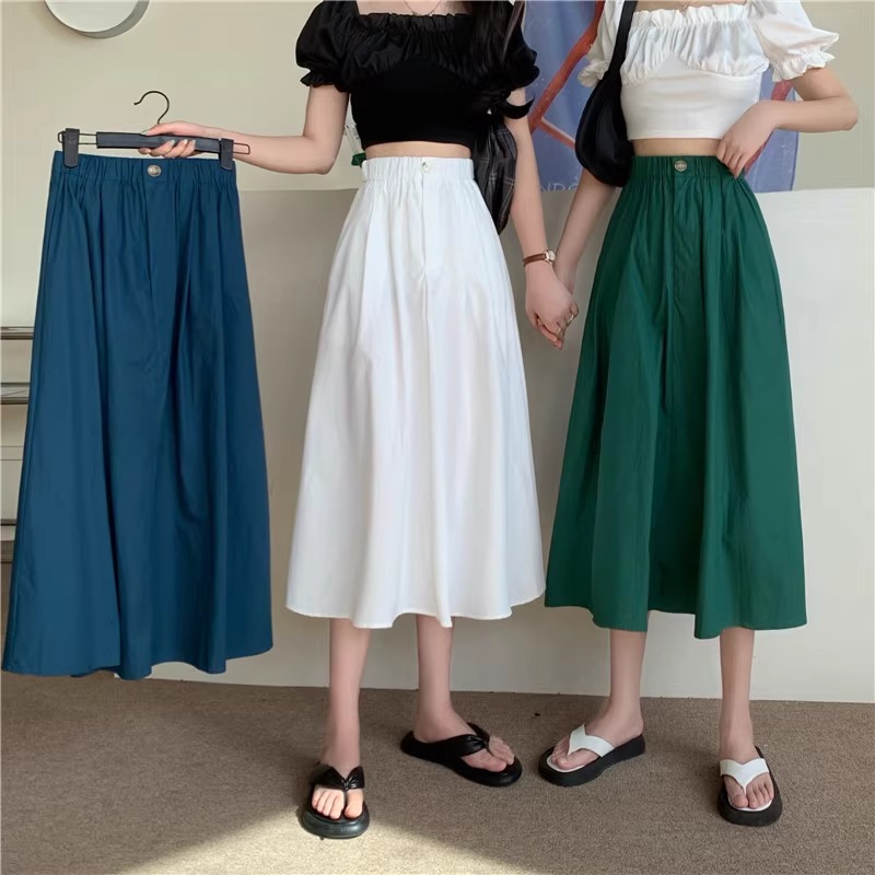 2024 new skirt chubby girl crotch skirt women's spring mid-length high waist slim fashion Korean A- line skirt