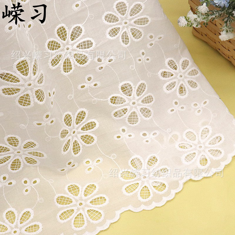 New Cotton Cut Out Embroidered Fabric Spring and Summer Dress Children's Clothing Tablecloth Double-Sided Punched Embroidered Lace Fabric