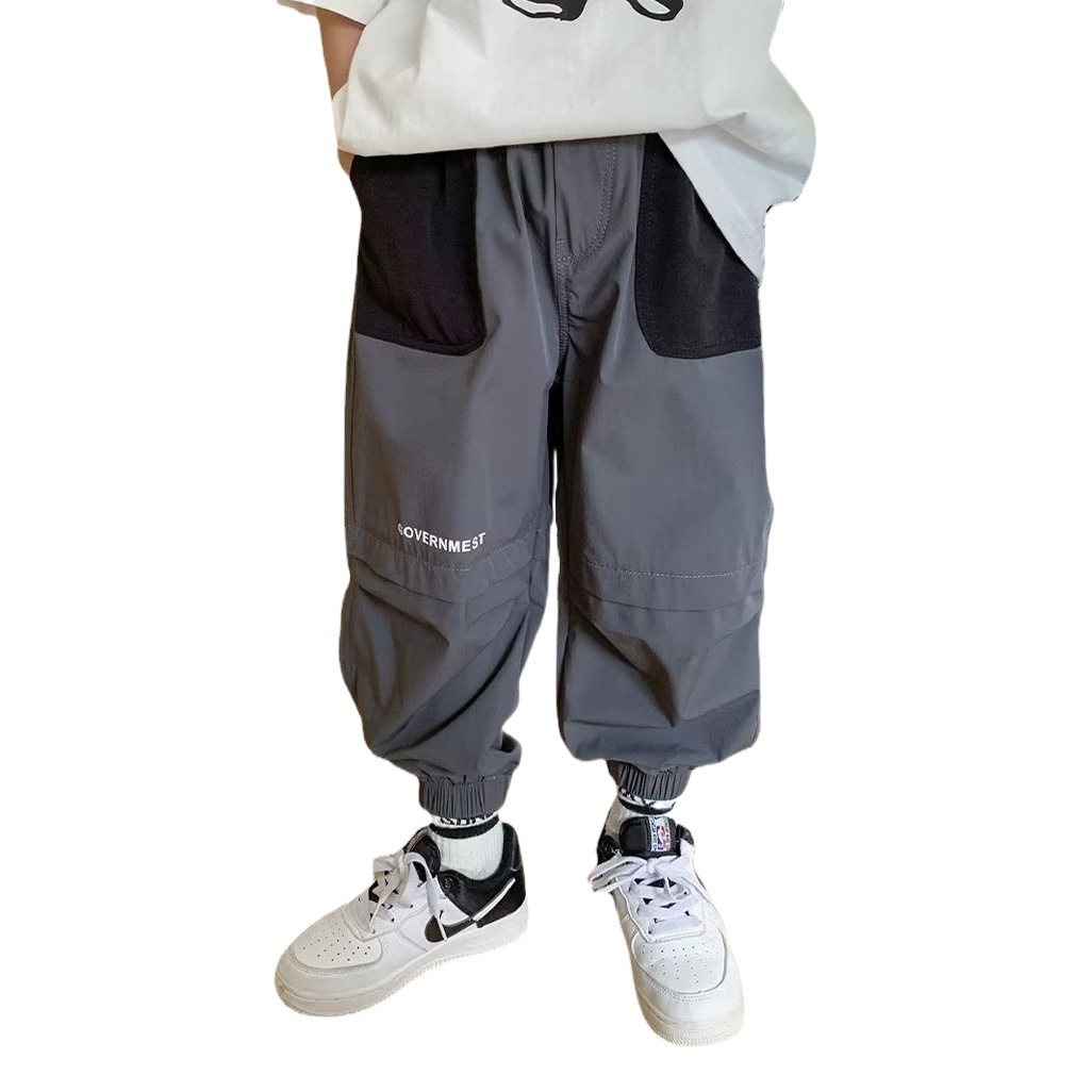 Children's ice silk overalls boys' mosquito-proof pants 2023 Summer thin casual pants handsome fried street sports pants fashion