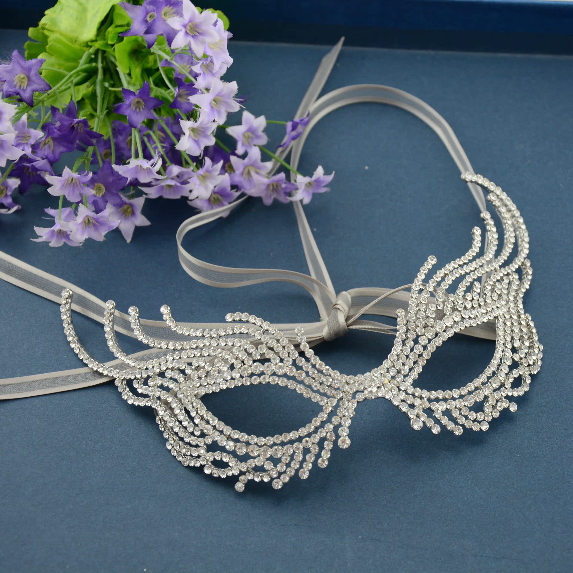 Picture of TS 930000 Saint prom half face mask blindfold party masquerade rhinestone alloy Crown handmade headdress