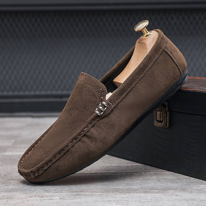 Summer New Beanie Shoes Men's Trendy Suede Slip-On Versatile Lazy Shoes Frosted Casual Spirit Young Men's Leather Shoes